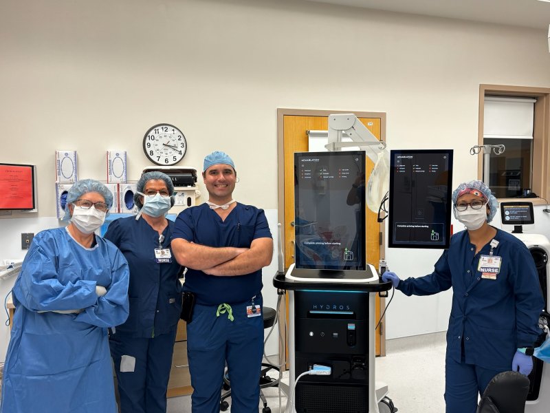 Gathered after the first Aquablation procedures were completed at Beebe Healthcare are (l-r) Jeanette Pittman, CST; Bernadette Cornele, RN; Chris Caputo, MD; and Maria Benito, RN. SUBMITTED PHOTO